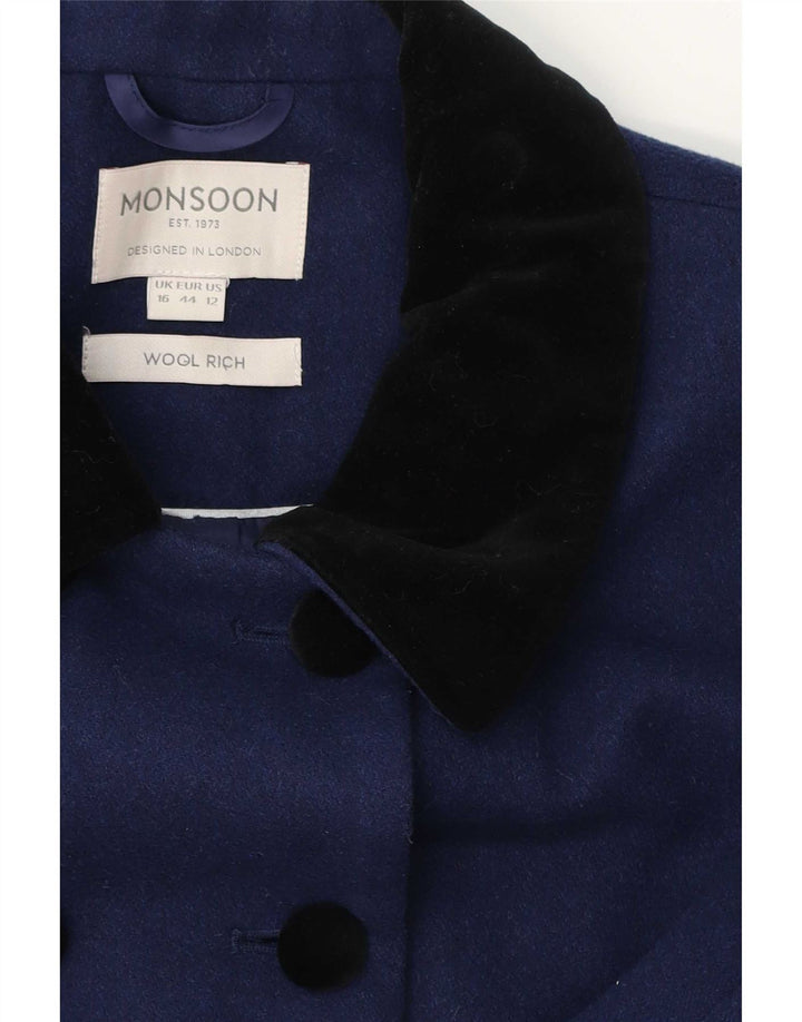 Monsoon Damen Zweireihiger Mantel UK 16 Große blaue Wolle