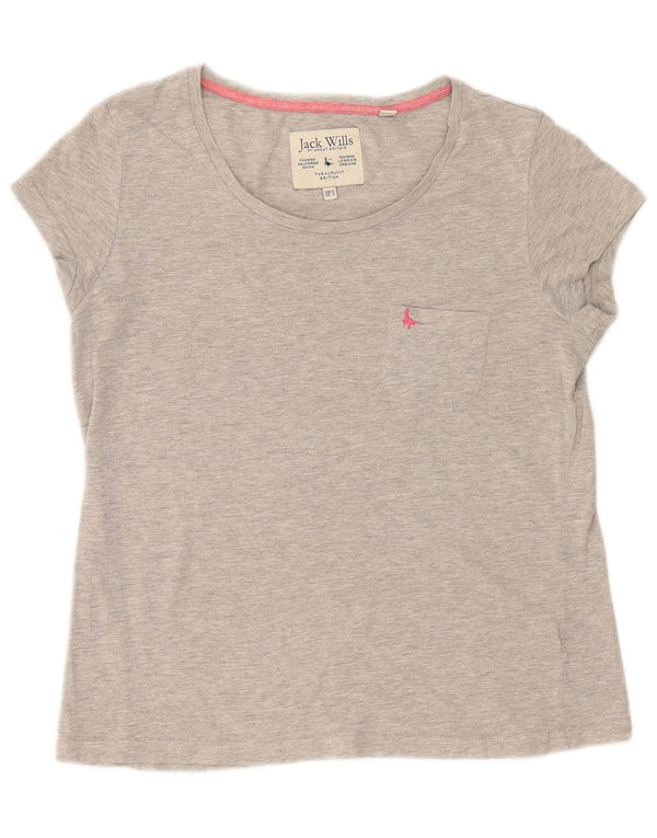 Jack Wills T-Shirt-Oberteil für Damen, UK 12, mittelgrau gefleckte Baumwolle