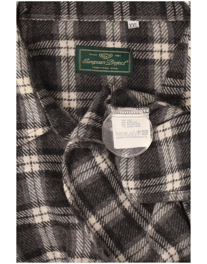 European Project Herren-Flanellhemd 2XL, grau karierte Wolle