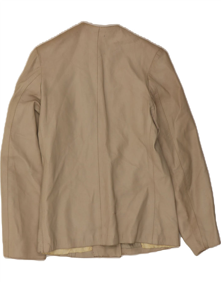 VINTAGE Womens Leather Jacket UK 10 Small Beige Vintage Vintage and Second-Hand Vintage from Messina Hembry 