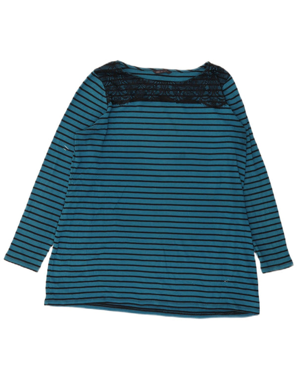 Marks & Spencer Damen Top Langarm UK 20 2XL Blau gestreift Baumwolle