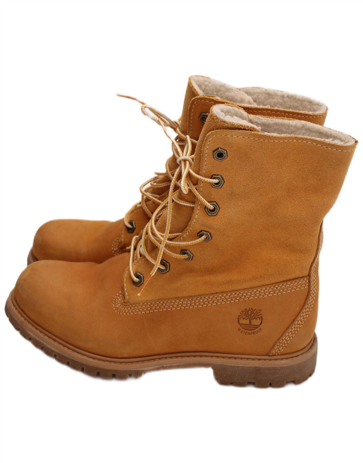 Timberland Damen-Stiefel aus Leder im Shearling-Stil, UK-Größe 5,5, braunes Leder
