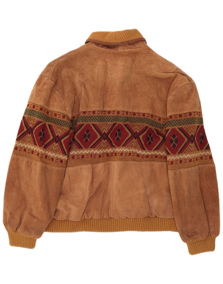 Vintage Herren Wildleder Bomberjacke UK 42 XL Braun Geometrisch