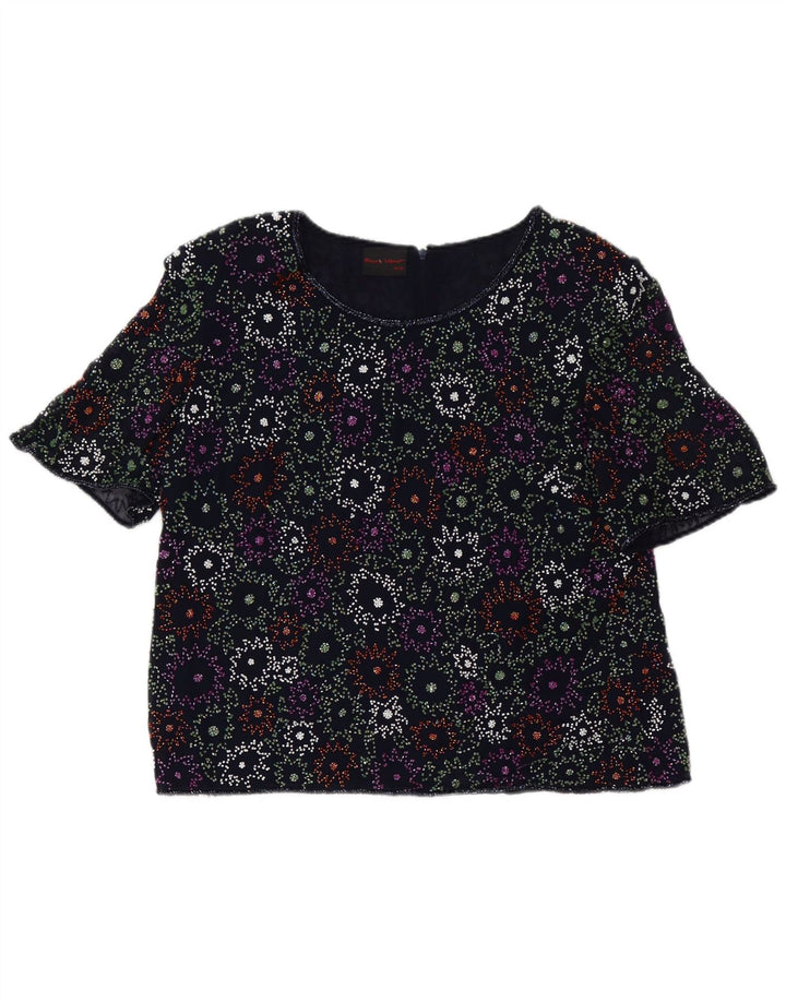Frank Usher Damen Bluse Top UK 20 2XL Marineblaues Blumenmuster Polyester