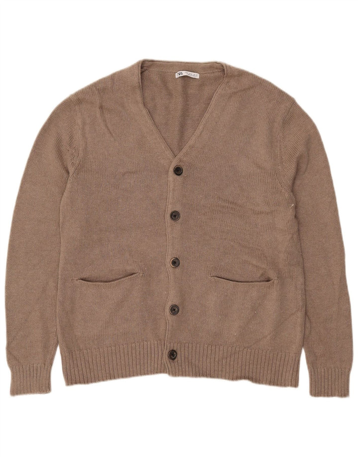 Zara Herren-Cardigan-Pullover aus mittelbeiger Baumwolle