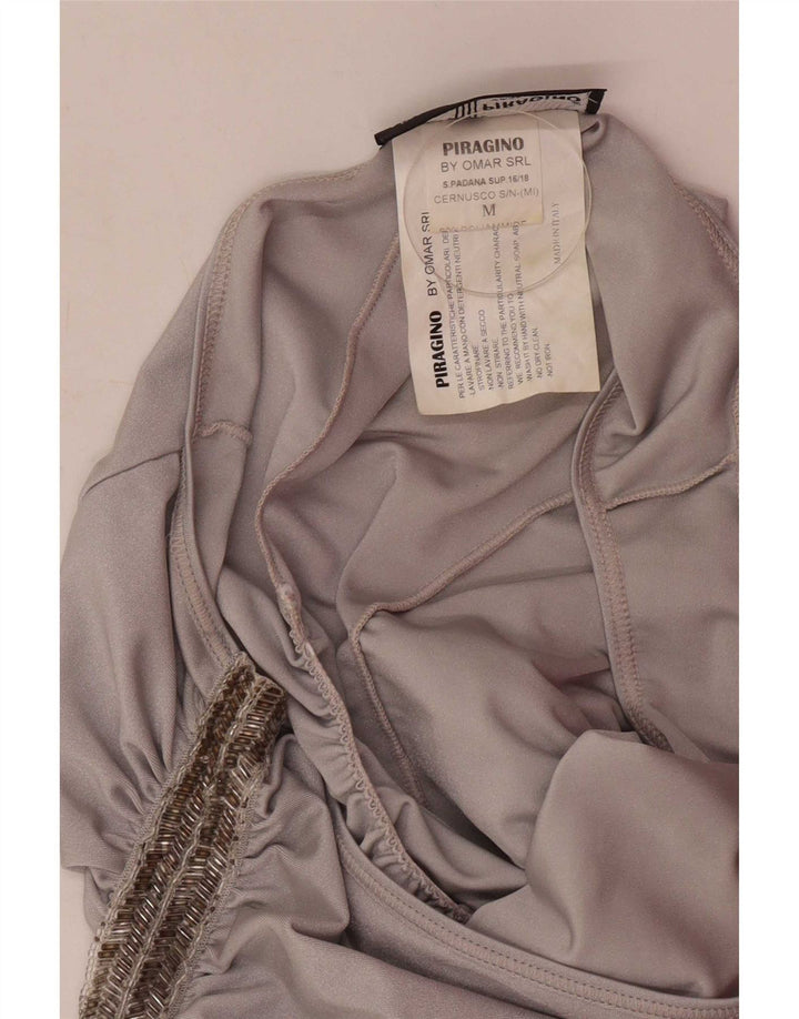Vintage Damen One-Shoulder-Kleid UK 12 Medium Silber Polyamid