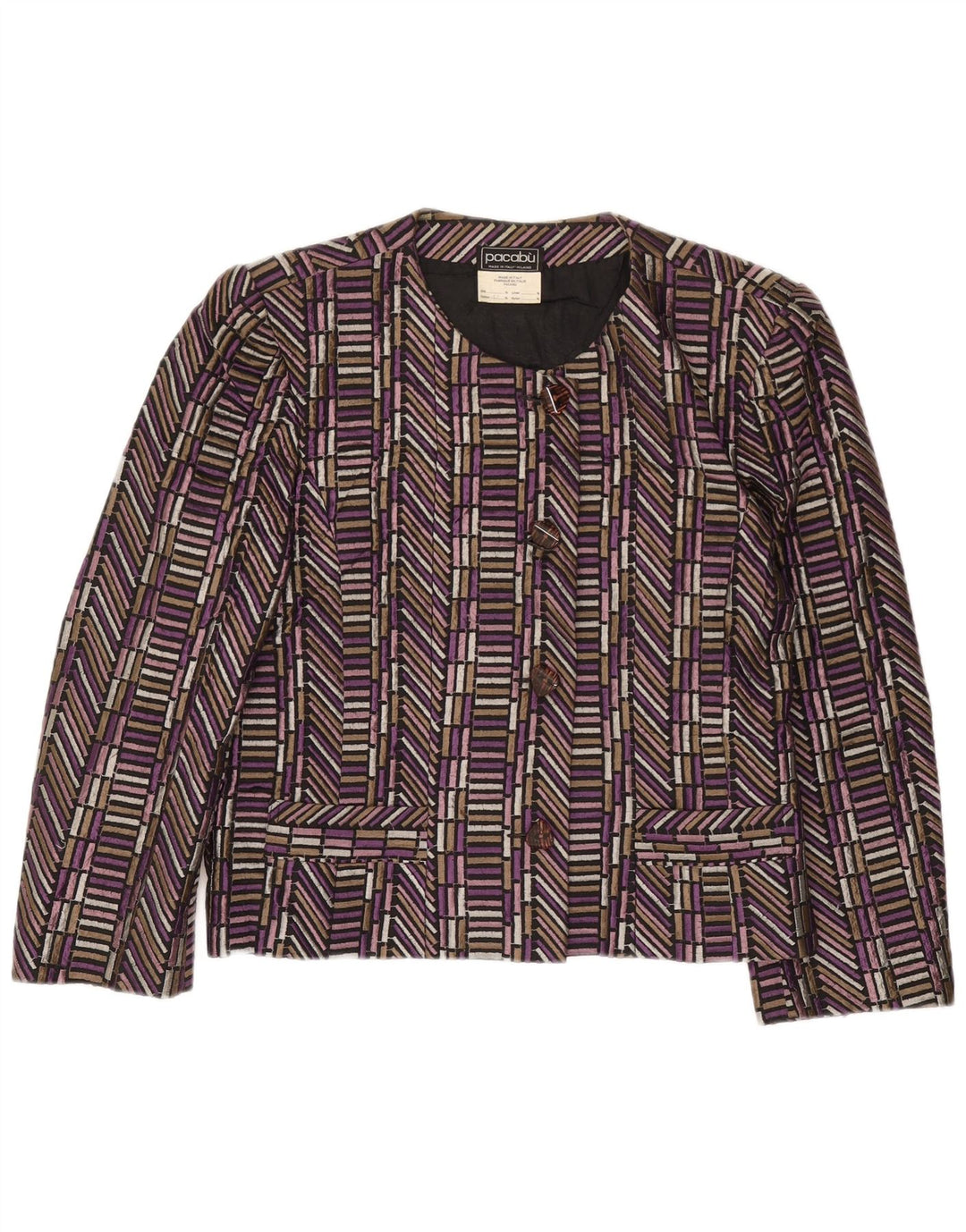Vintage Damen 4-Knopf-Blazerjacke UK 14 Mittellila geometrische Seide