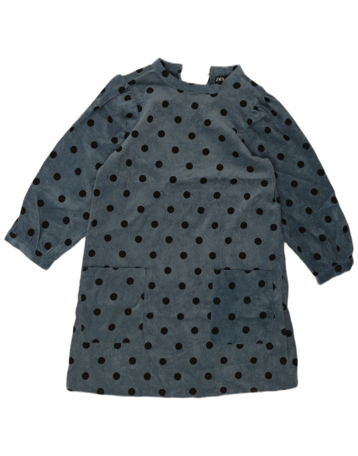 Zara Damen-Etuikleid mit langen Ärmeln, Gr. 10, Größe S, blau, gepunktet, Polyester