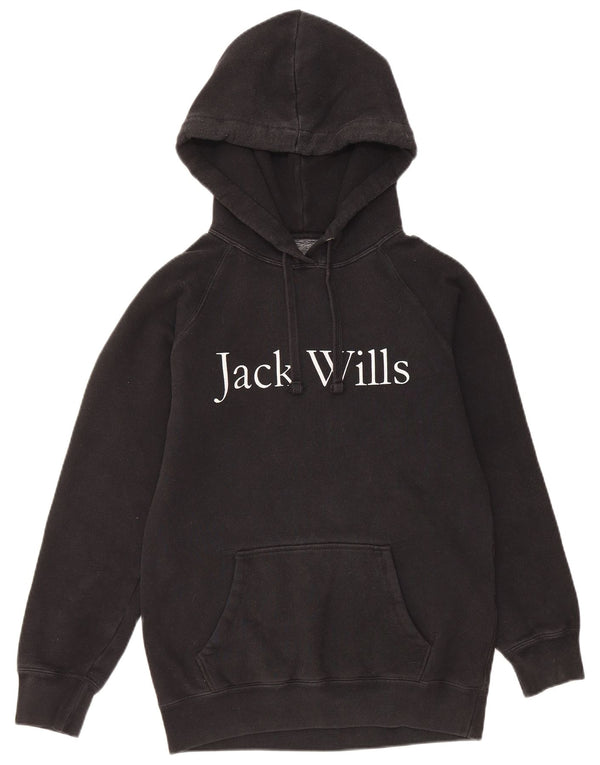 JACK WILLS Damen Übergroßer grafischer Kapuzenpullover UK 6 XS Schwarze Baumwolle