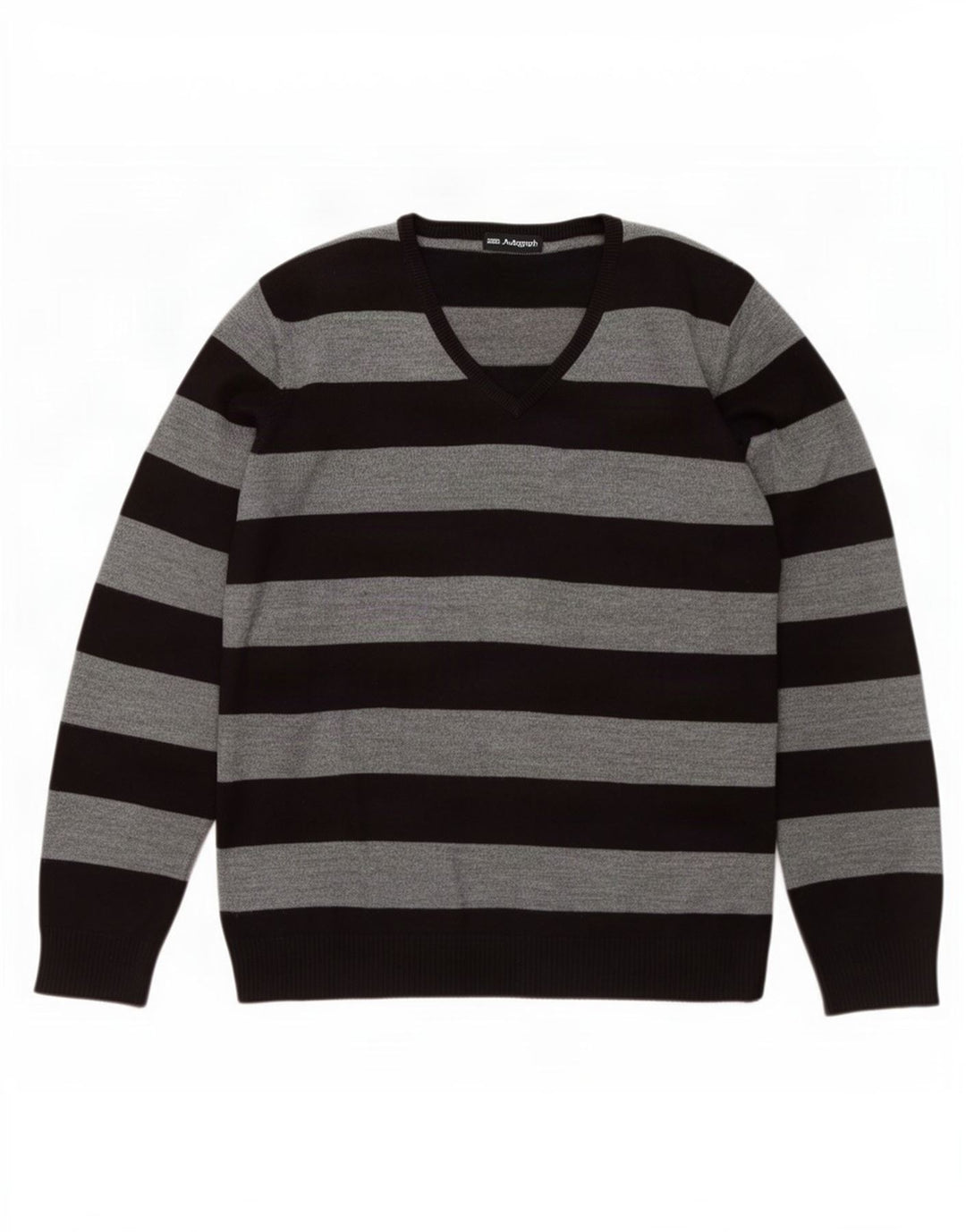 Marks & Spencer Herren-Pullover mit V-Ausschnitt, groß, grau gestreift, Acryl