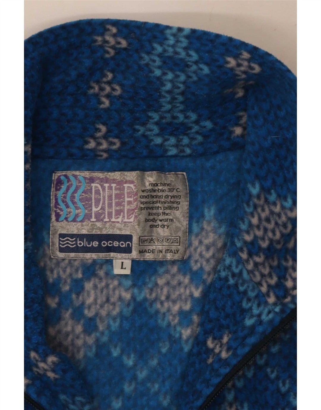 Vintage Herren-Pullover mit Reißverschluss, groß, blau, geometrisch