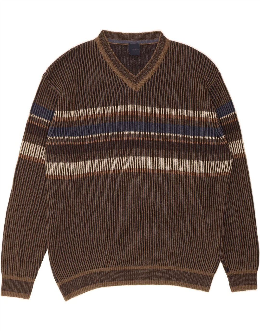 ENGBERS Herren-Pullover mit V-Ausschnitt, groß, braun gestreift, Baumwolle
