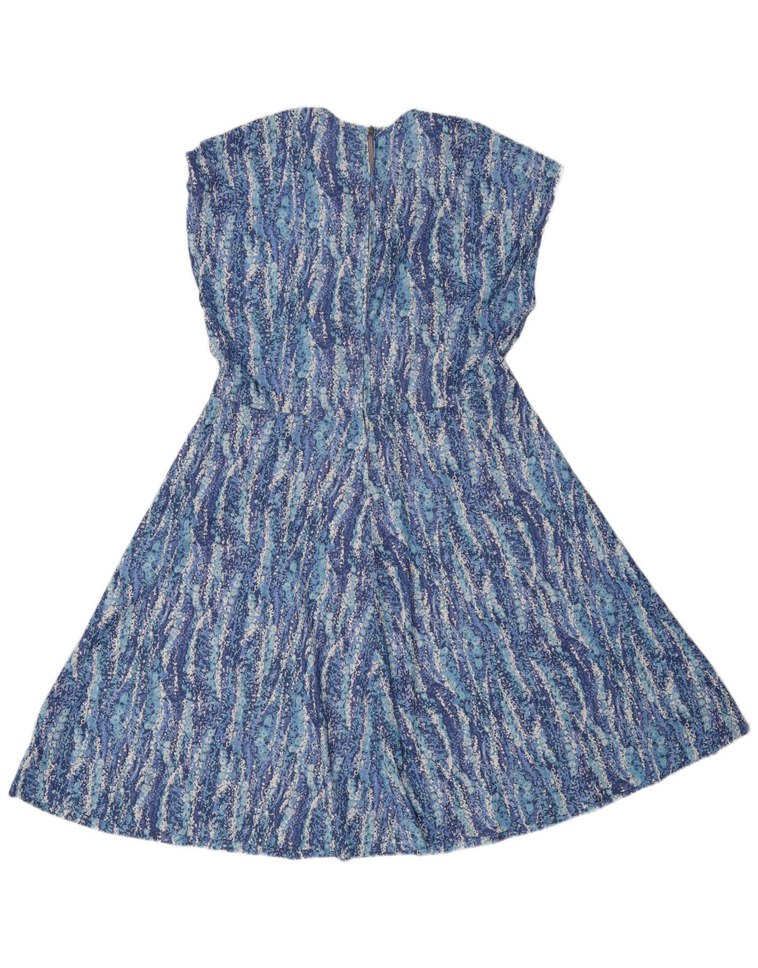 Vintage Damen Ärmelloses A-Linien-Kleid IT 44 Mittelblaues Blumenmuster aus Polyester