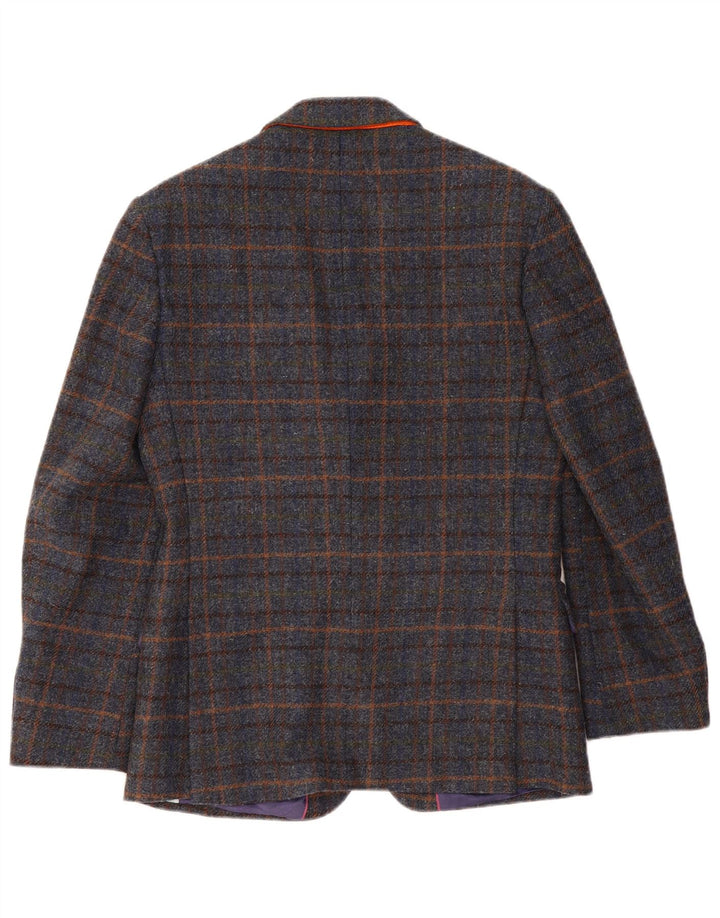 VINTAGE Herren-Blazer mit 2 Knöpfen, UK 38, mittelmarineblau karierte Wolle