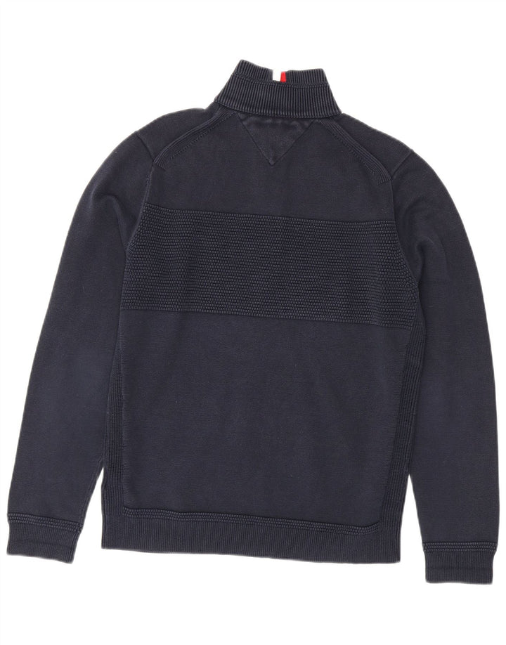 Tommy Hilfiger Herren-Pullover mit Reißverschluss am Hals, mittlere marineblaue Baumwolle