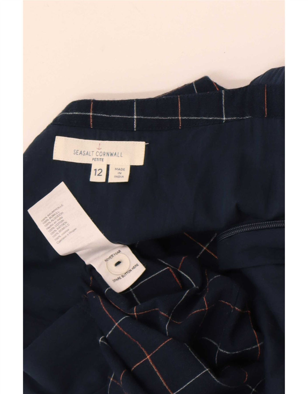 Seasalt Cornwall Womens Petite Jumpsuit UK 12 Medium Navy Blue Check Cotton