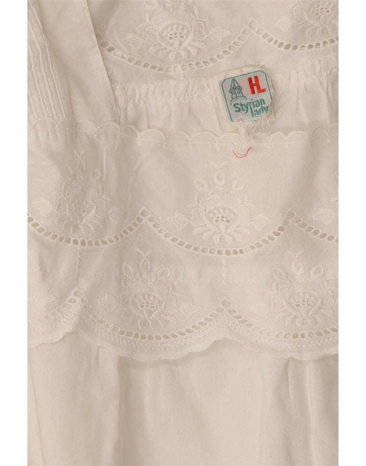 Vintage Damen Bluse Top UK 16 Großes weißes Blumenmuster