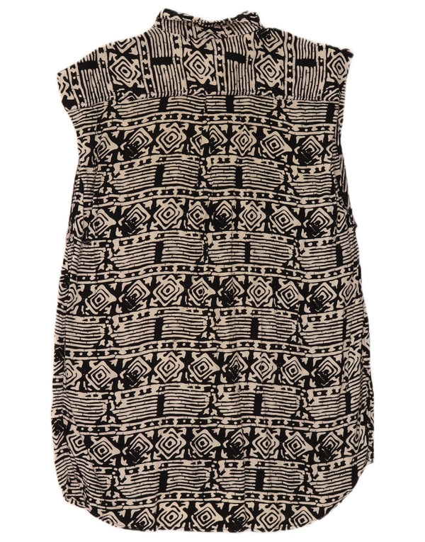 Vintage Damen Ärmellose Hemdbluse UK 18 XL Schwarze geometrische Viskose