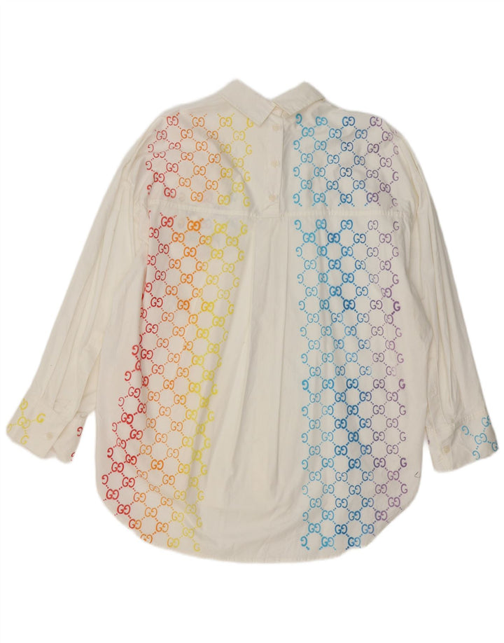 Zara Damen-Oversize-Hemd, UK 14, Mittelweiß, geometrische Baumwolle