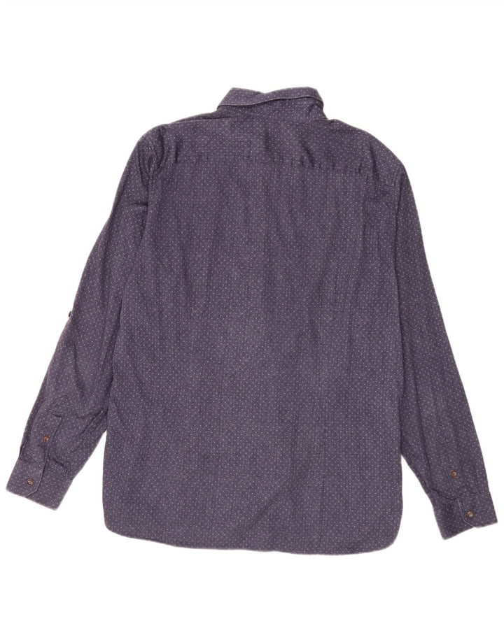 Ted Baker Herrenhemd Größe 6 2XL Marineblau gepunktete Baumwolle