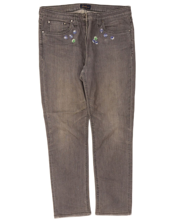 Luisa Spagnoli Damen Straight Jeans IT 48 XL W36 L28 Grau geblümte Baumwolle