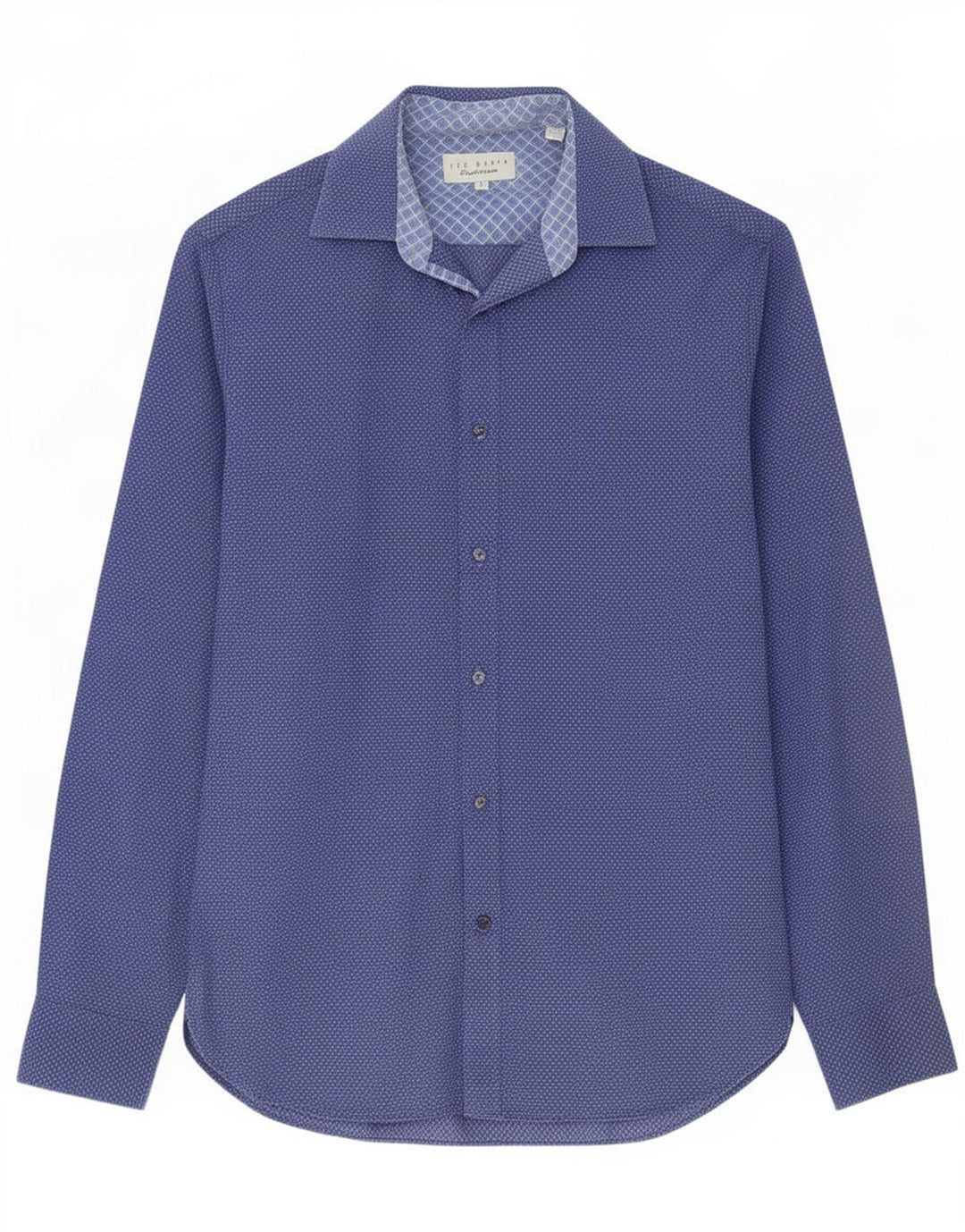 Ted Baker Herrenhemd, Größe 15, mittelmarineblau gepunktete Baumwolle
