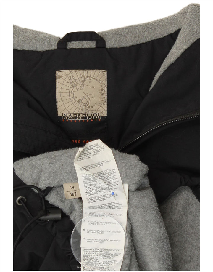 Napapijri Jungen-Anorakjacke mit grafischer Kapuze, 13–14 Jahre, schwarzes Polyester