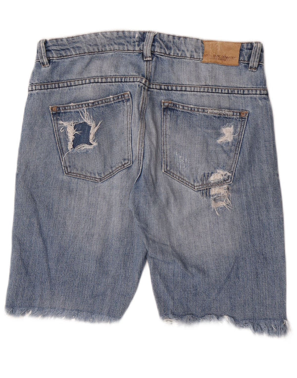 Zara Damen Distressed Denim Shorts EU 38 Small W28 Blau