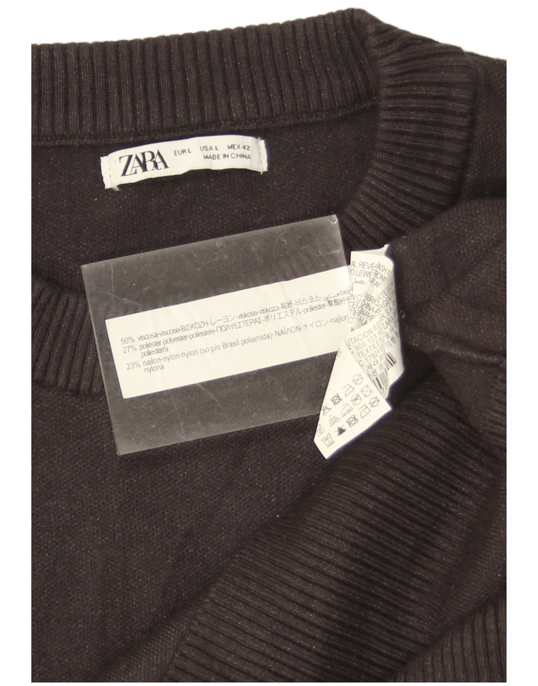 Zara Herren-Pullover mit Rundhalsausschnitt, groß, graue Viskose