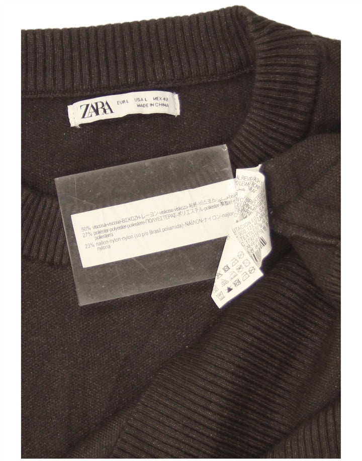 Zara Herren-Pullover mit Rundhalsausschnitt, groß, graue Viskose