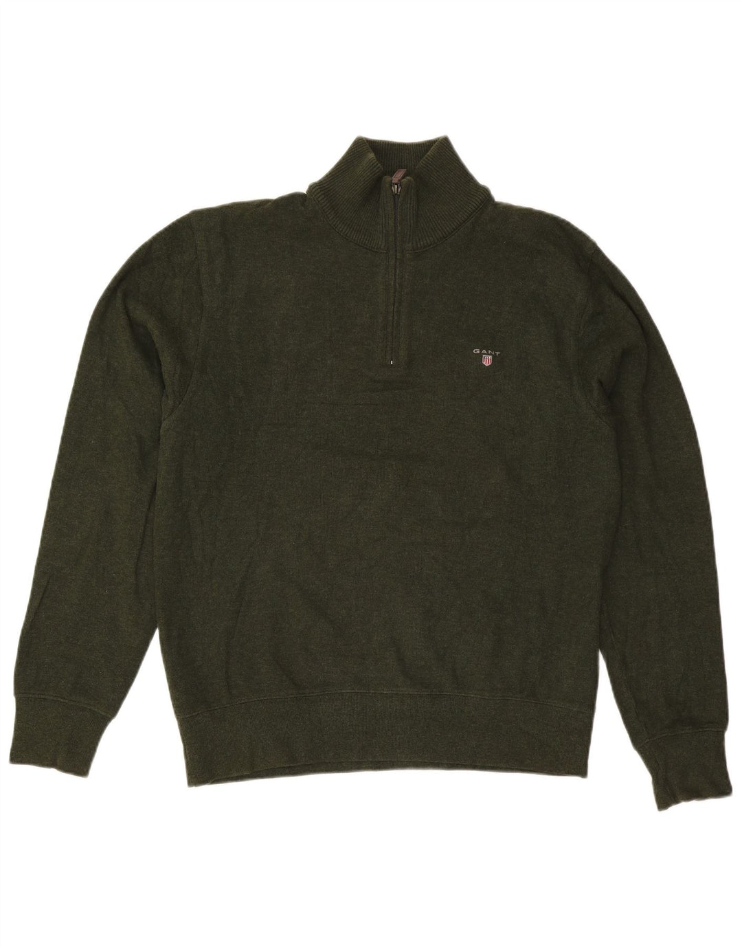 Gant Herren-Pullover mit Reißverschluss am Hals, große Khaki-Baumwolle