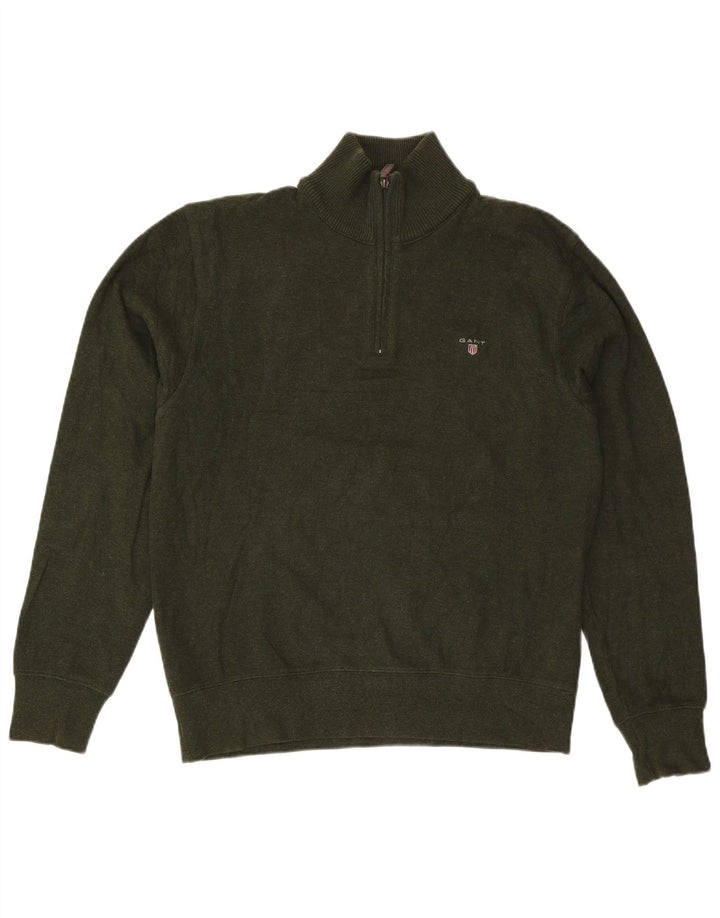 Gant Herren-Pullover mit Reißverschluss am Hals, große Khaki-Baumwolle