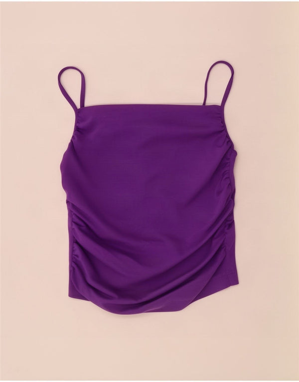 Zara Damen Cami Top UK 14 Large Lila Baumwolle