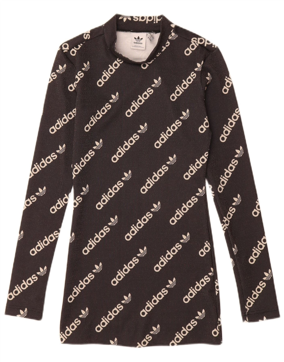 ADIDAS Damen Langarm-Grafik-T-Shirt-Kleid UK 4 XS Schwarz