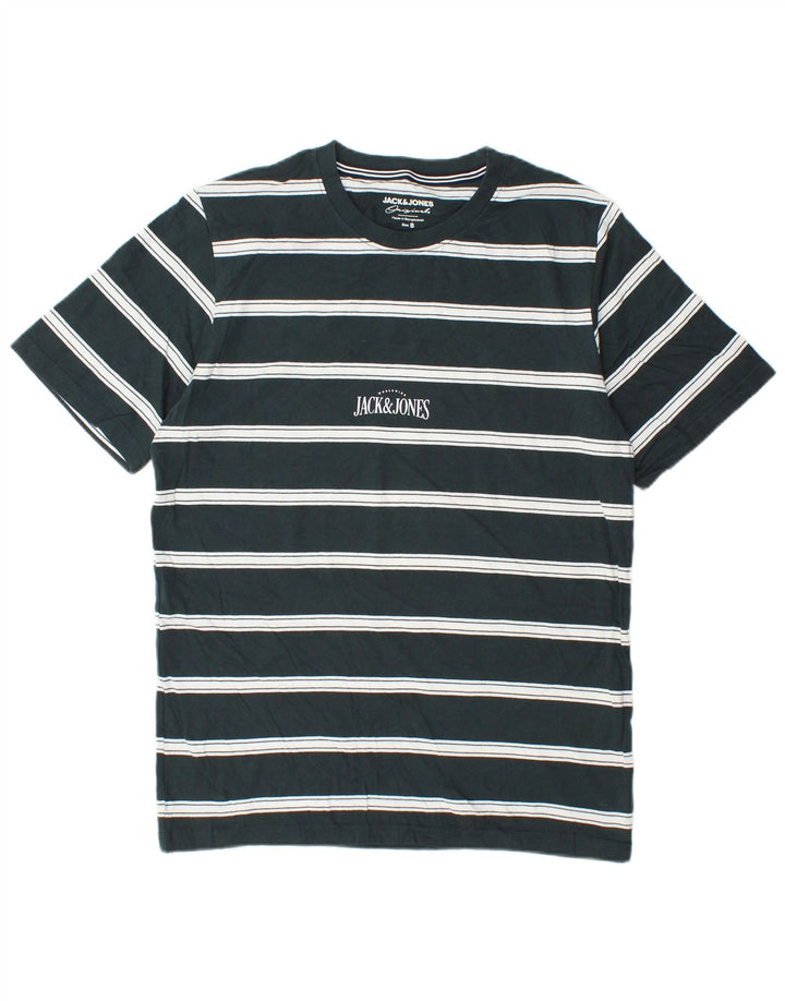 Jack & Jones Herren-T-Shirt-Oberteil, klein, grün gestreift, Baumwolle