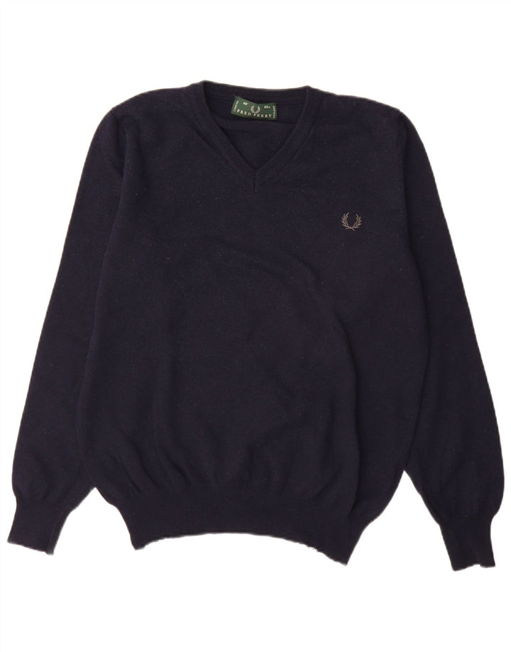 Fred Perry Herren-Pullover mit V-Ausschnitt, große marineblaue Wolle