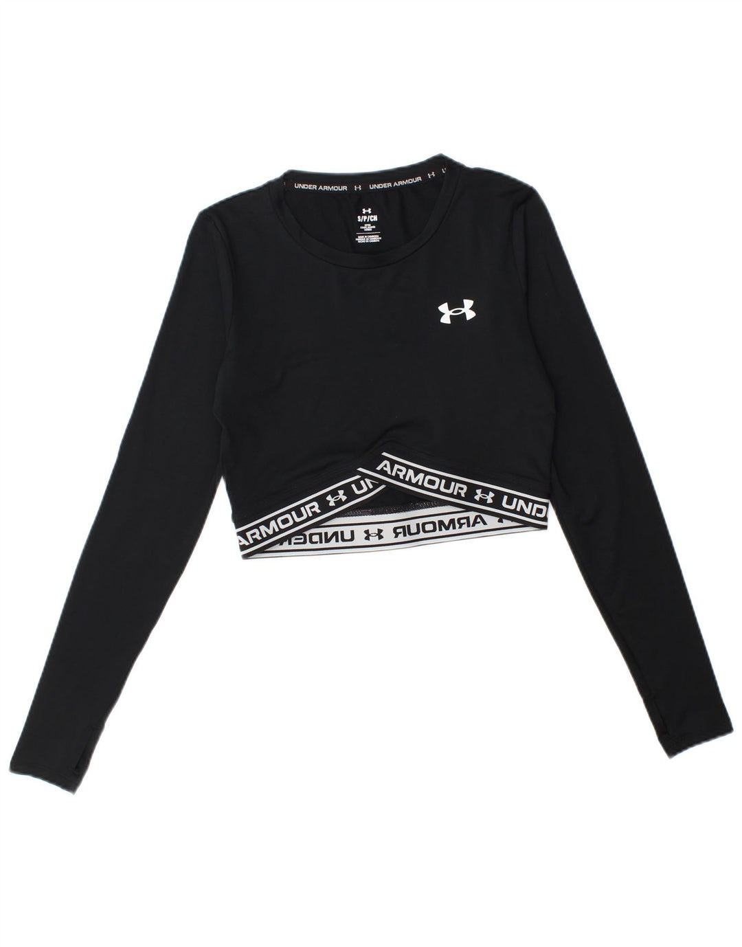 Under Armour Damen Crop Graphic Top Langarm UK 10 Small Schwarz