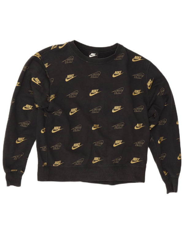 Nike Womens Graphic Oversized Sweatshirt Pullover UK 10 Small Schwarz Baumwolle