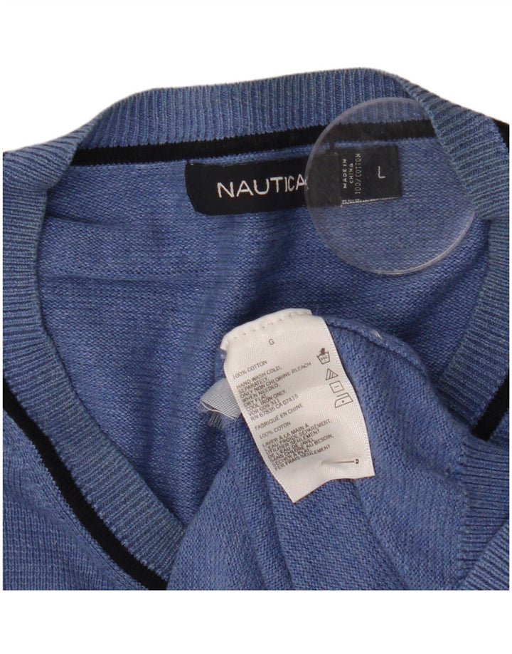 Nautica Herren-Pullover mit V-Ausschnitt, groß, aus blauer Baumwolle