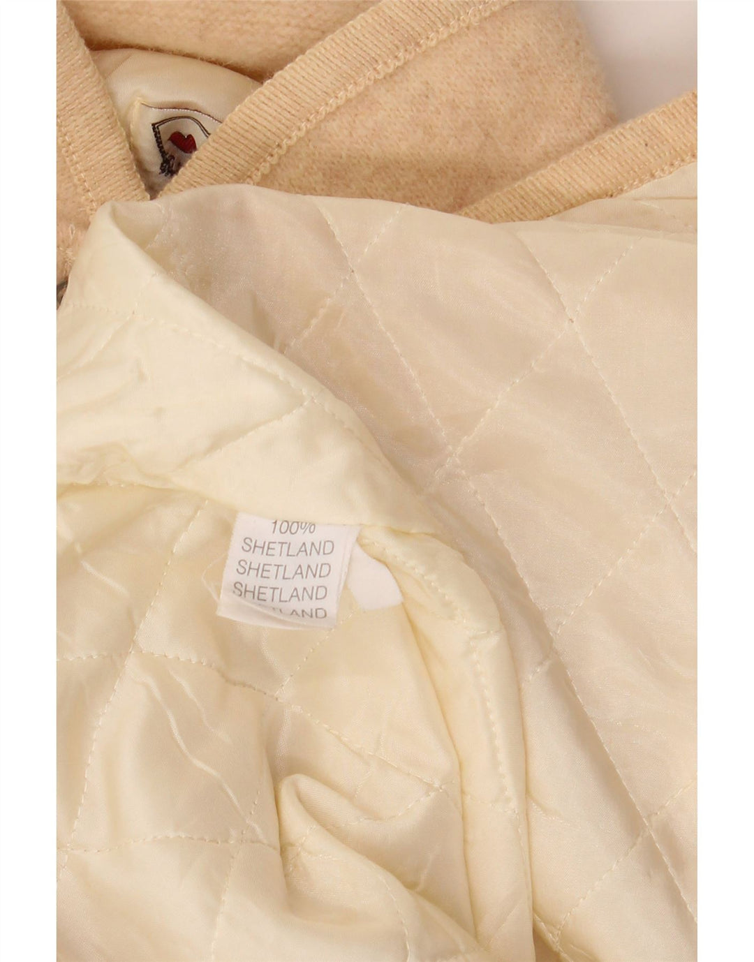 VINTAGE Damen Blazer mit grafischer 5-Knopf-Blazer-Jacke, UK 14, Größe L, Beige