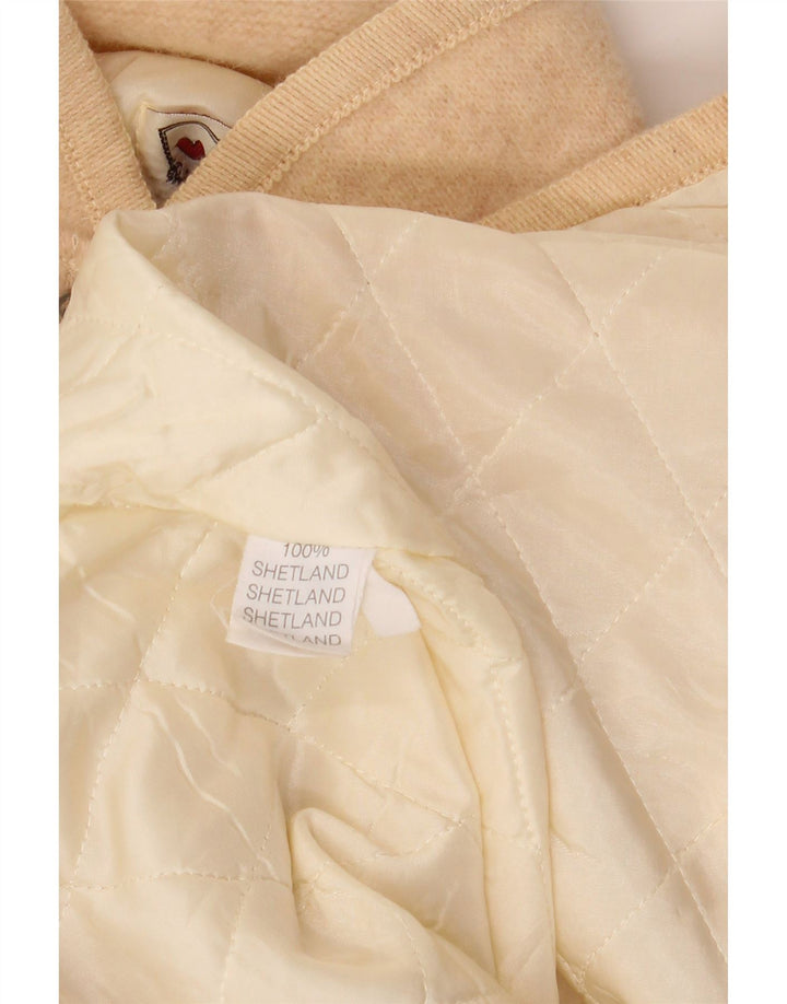 VINTAGE Damen Blazer mit grafischer 5-Knopf-Blazer-Jacke, UK 14, Größe L, Beige