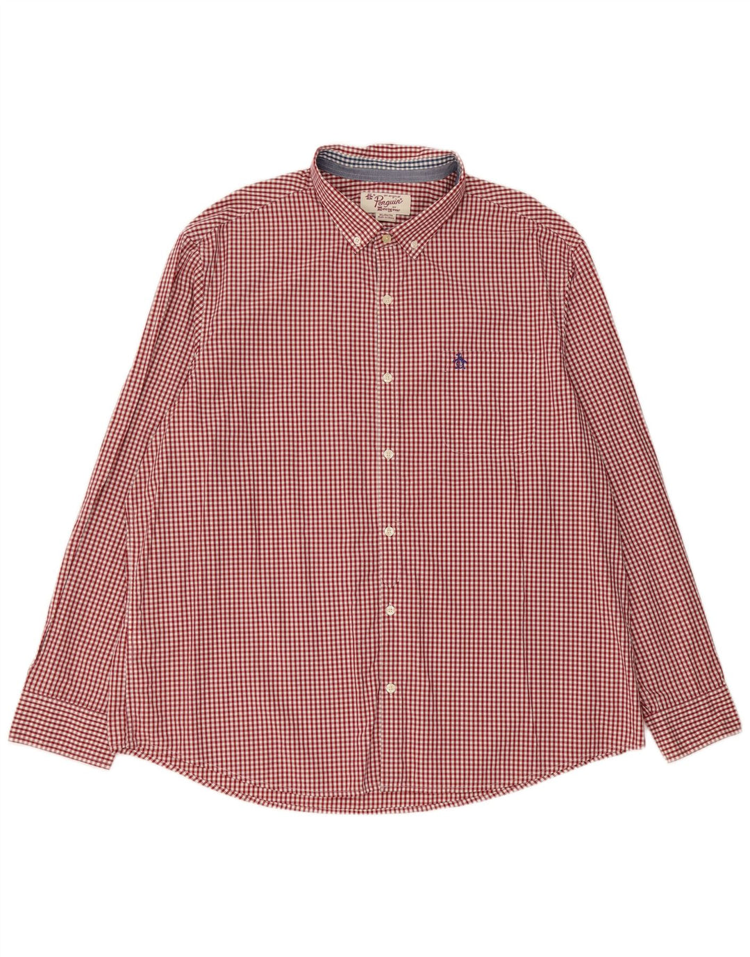 Pinguin-Herrenhemd XL aus roter Gingham-Baumwolle