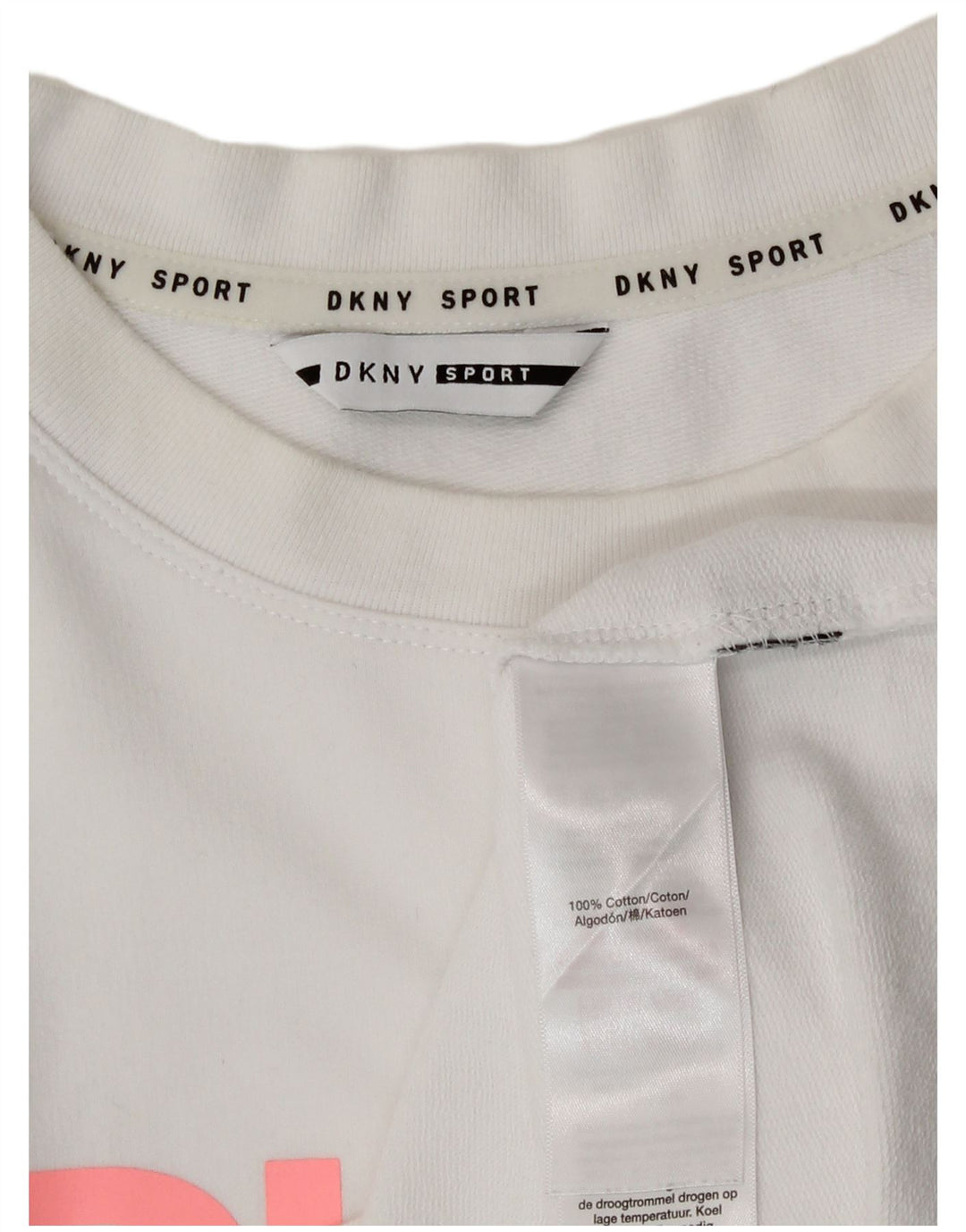 Dkny Womens Oversized Graphic Top Langarm UK 14 Mittelweiße Baumwolle