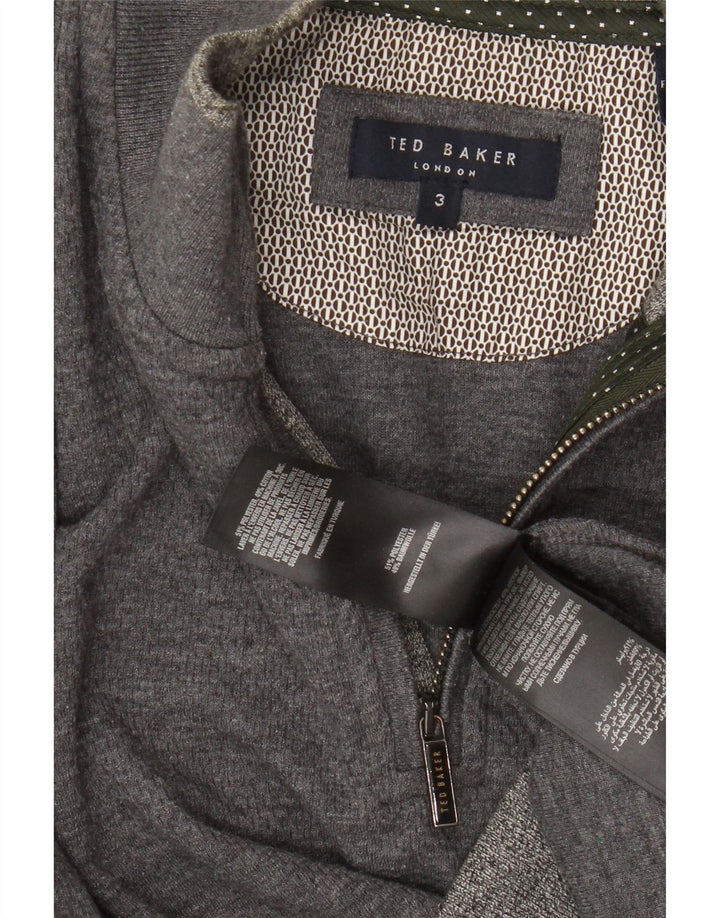 TED BAKER Herren-Sweatshirt mit Reißverschluss am Hals, Größe 3, mittelgraue Baumwolle