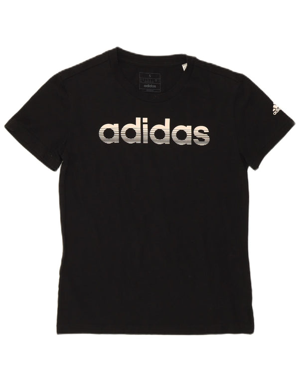 ADIDAS Damen Grafik T-Shirt Top UK 8/10 Small Schwarz Baumwolle
