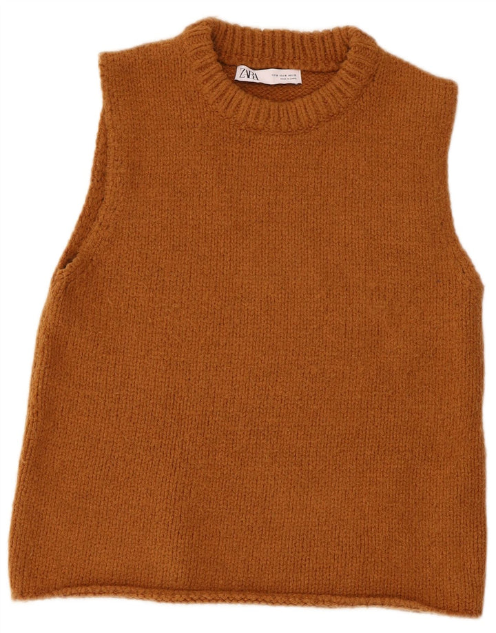 Zara Damen Weste Tank Top UK 12 Mittelbraunes Acryl