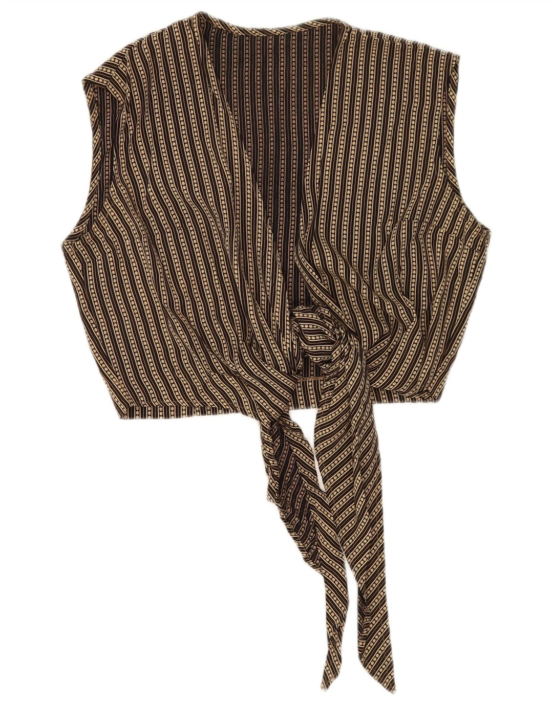 Vintage Damen Ärmelloses Crop Top IT 42 Medium Beige Gestreifte Viskose