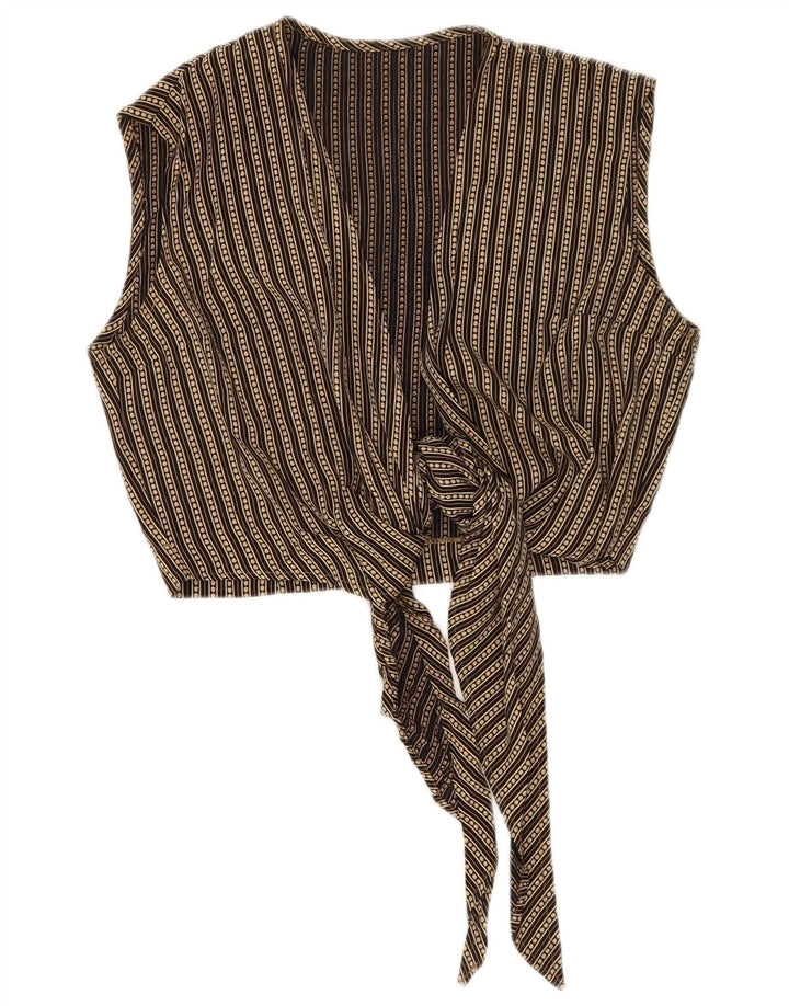 Vintage Damen Ärmelloses Crop Top IT 42 Medium Beige Gestreifte Viskose