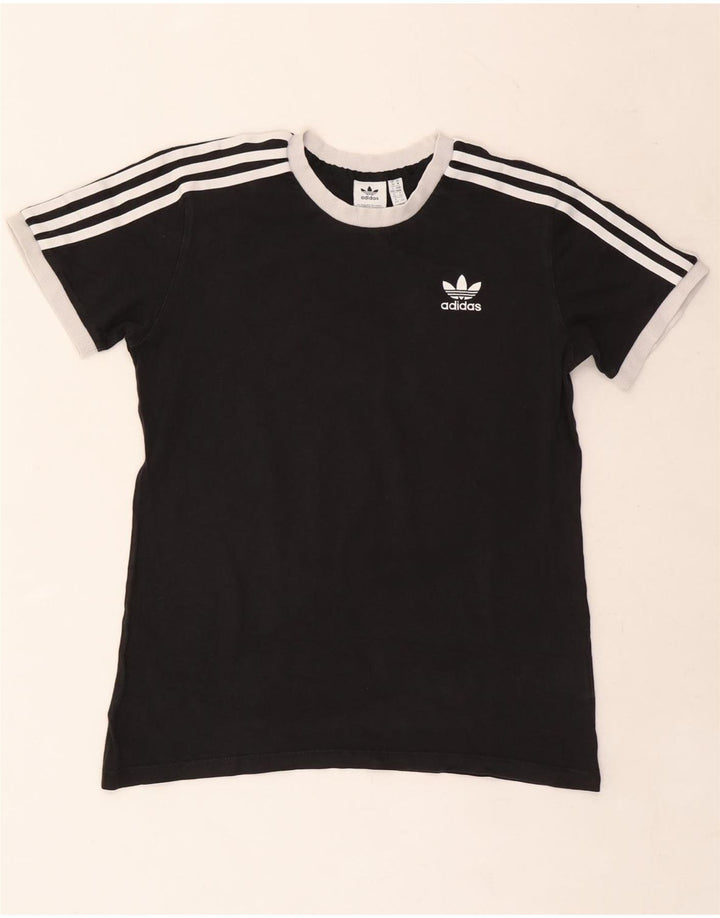 ADIDAS Damen T-Shirt Top UK 14 Medium Schwarz Baumwolle