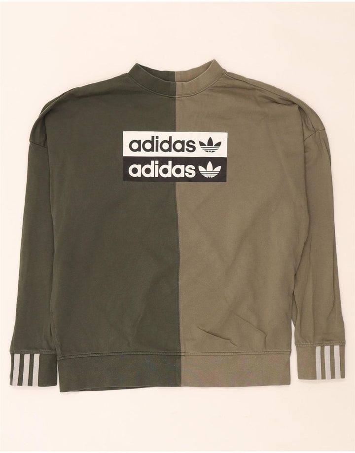 ADIDAS Damen-Sweatshirt in Übergröße, Gr. 8, Khaki, Farbblock